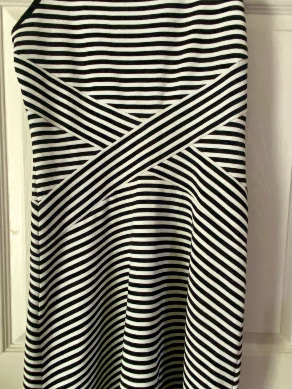 New York & Company Black and White Striped Skater Skirt A1D2
